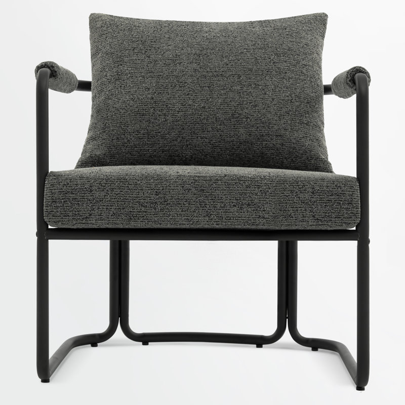 Mid-century Modern Upholstered Accent Chair With Ultra Thick Cushion And Industrial Metal Frame, Dark Gray
