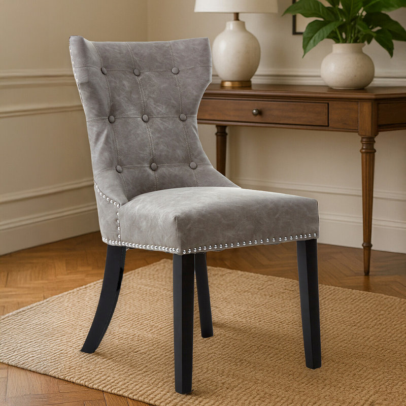 Moura 50.5cm H Tufted Upholstered Side Chair in Grey