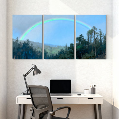 «Winter forest Rainbow Over Forest Landscape», ensemble de 3 reproductions d'art sur toile