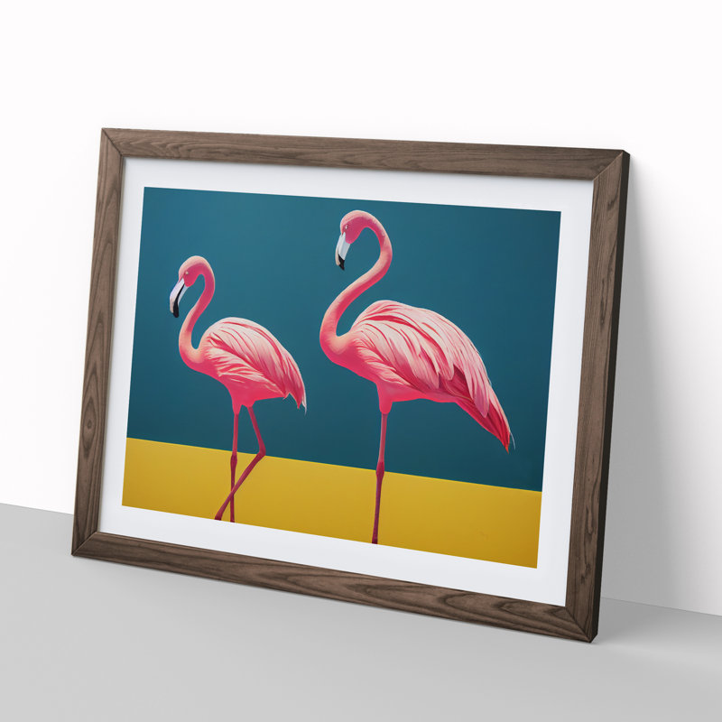 Divine Flamingos - Single Picture Frame Print, 34cm H x 46cm W x 2cm D, Walnut