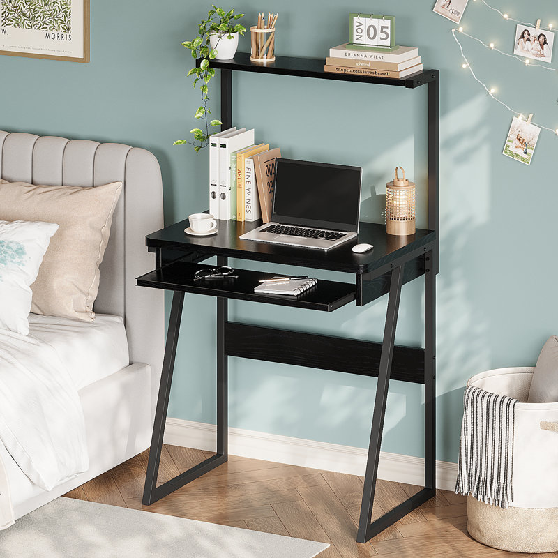     2-Tier Computer Desk with Keyboard Tray for Small Spaces 28 Inch Home Office Desk Computer Workstation Modern Writting Table