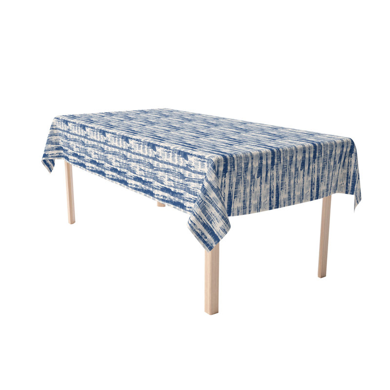 Rectangular Tablecloth, 100% Cotton, 52X104", Blue Batik Stripe, 84" x 60"