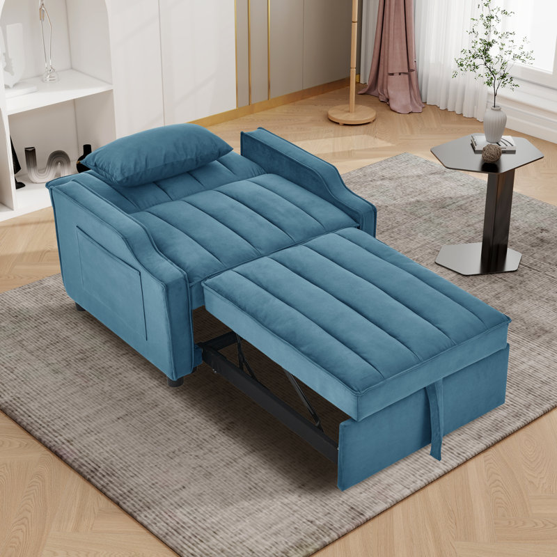 Fauteuil convertible l 35,48 po, Polyester bleu