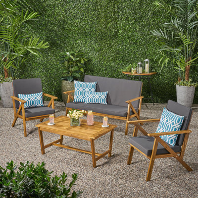 Ensemble de conversation pour patio (causeuse + 2 chaises + table), structure en bois d'acacia, durabilité toutes saisons