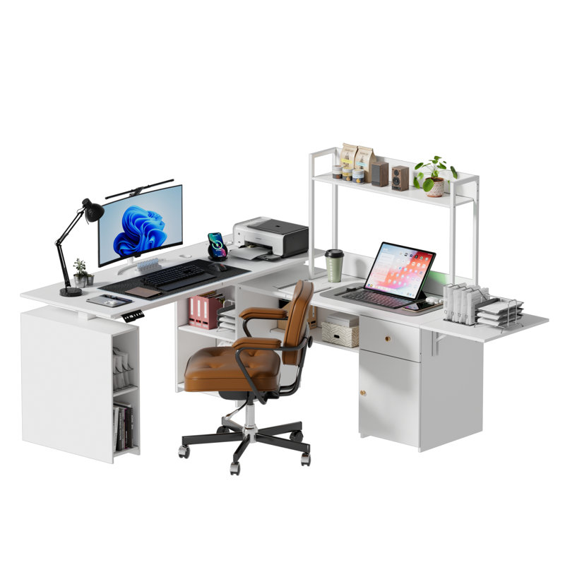 Bureau debout électrique en L de 63 po, bureau debout réglable en hauteur, ports de charge USB, affichage à DEL, bureau d'ordinateur moderne en bois Home Office