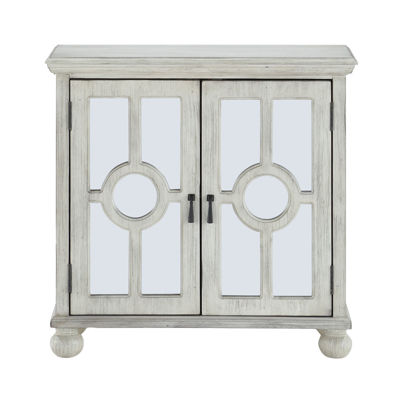 Armoire de rangement classique avec portes en miroir, commode d'appoint blanc antique, mobilier en bois traditionnel pour le salon ou la chambre à coucher