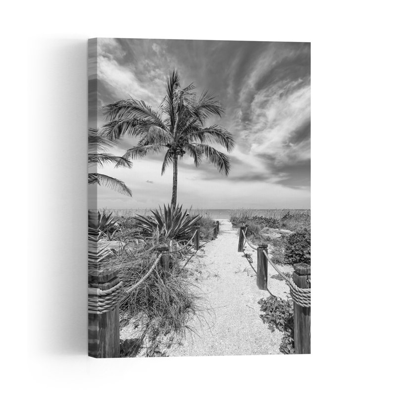 «Tropical Beach Pathway Abstract Palm Tree Coastal», reproduction d'art mural, 24" H x 16" W