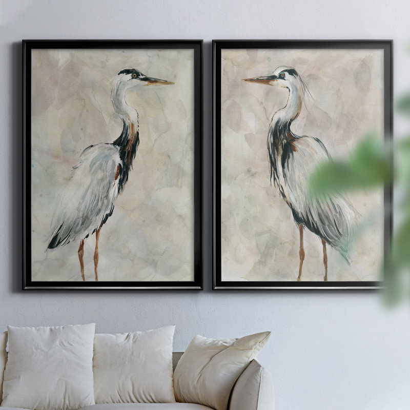 Crane at Dusk I - ensemble de 2 reproductions, Toile encadrée, H 31,5 po x l 47 po, Black