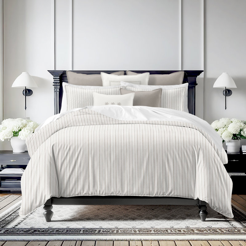 Pacific Stripe Cotton Reversible Coverlet Set, Cal.King Coverlet/Bedspread + 2 King Shams, Mushroom
