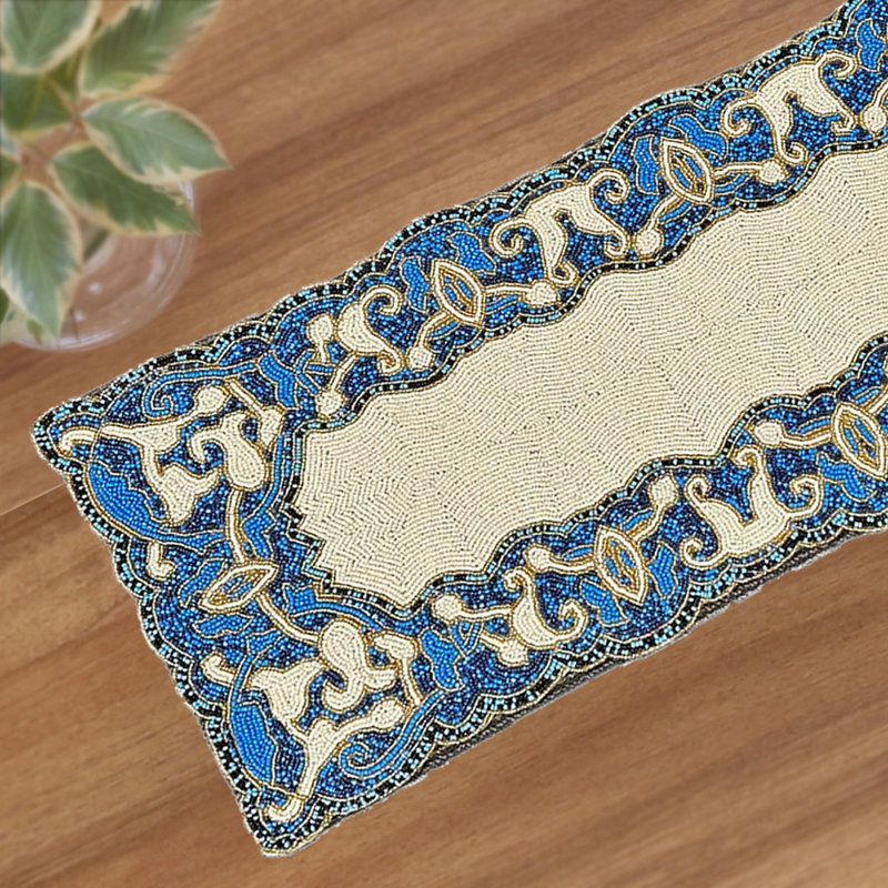 Afred Embroidered Beaded Table Runner, 54" Rectangle