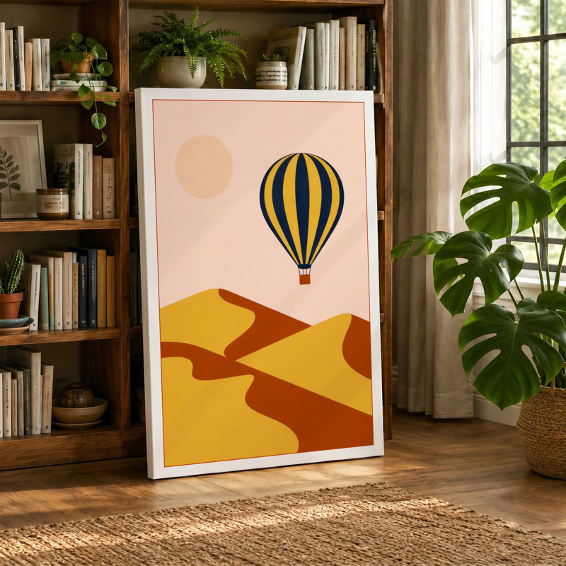 Balloon Over Desert Retro - Wrapped Canvas, 18x12 - 45.7 x 30.5 cm, Cream Border