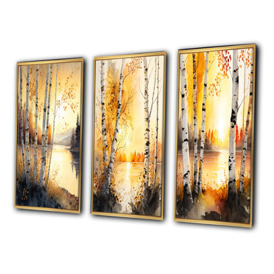 «Yellow Birches By The Lakeside», 3 pièces