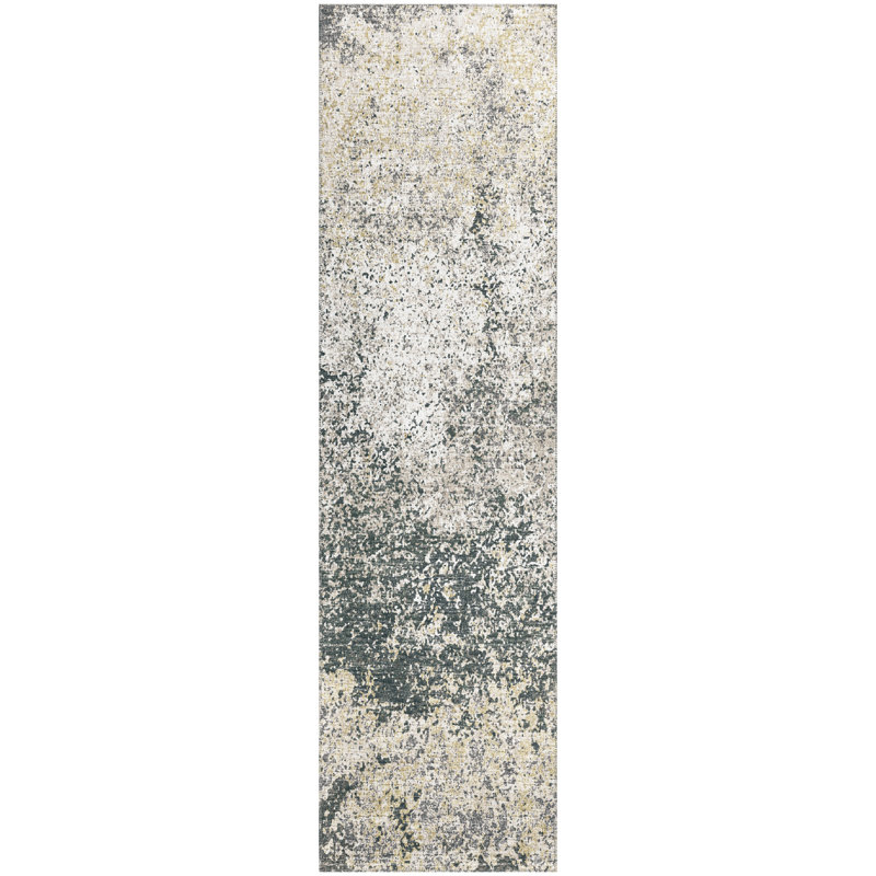 Tapis gris / blanc tissé à la machine Southwestern, Tapis de couloir 2 pi 3 po x 7 pi 6 po