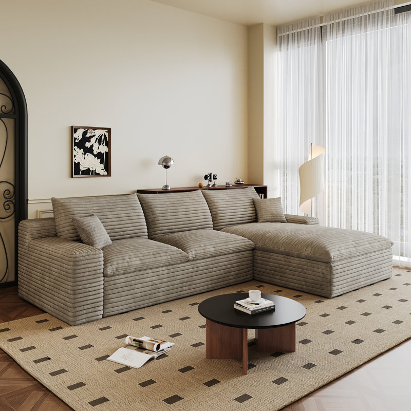 Canapé modulaire Boneless de 106 po en velours côtelé, structure à deux couches, coussin de siège amovible, aucun assemblage requis, convient au salon, à la chambre à coucher, à la salle de conférence et à l’appartement