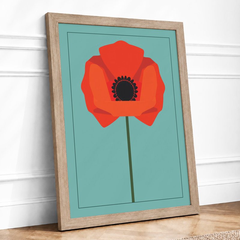Solitary Poppy Botanical - Framed Print, A1 - 84.1 x 59.4 cm, Oak