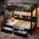 Lit superposé simple au-dessus de simple avec tablettes et tiroirs de rangement, lits superposés en métal multifonctionnels avec ports USB et lumières DEL, lit inférieur qui peut être converti en canapé, noir