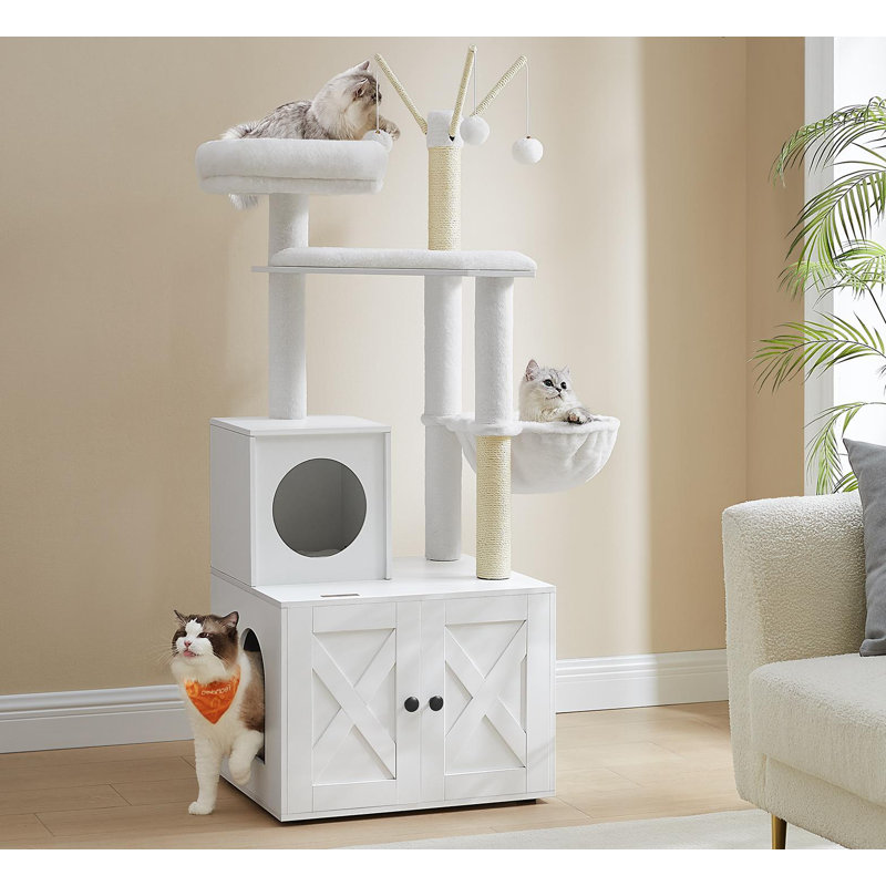 White Sisal 55.1" Cat Tree with Litter Box Enclosure