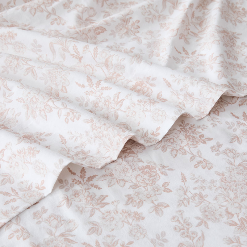Ensemble de draps en coton Peony, Ensemble de draps pour très grand lit avec 2 taie