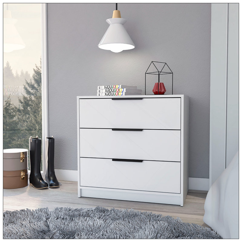 Commode H 27 po, commode 3 tiroirs, plateau, blanc, Blanc