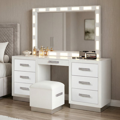 Ensemble coiffeuse Vannida en blanc laiteux