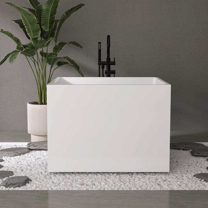 Fslefay 35'' Freestanding Soaking Bathtub Acrylic Freestanding Tub With Seat