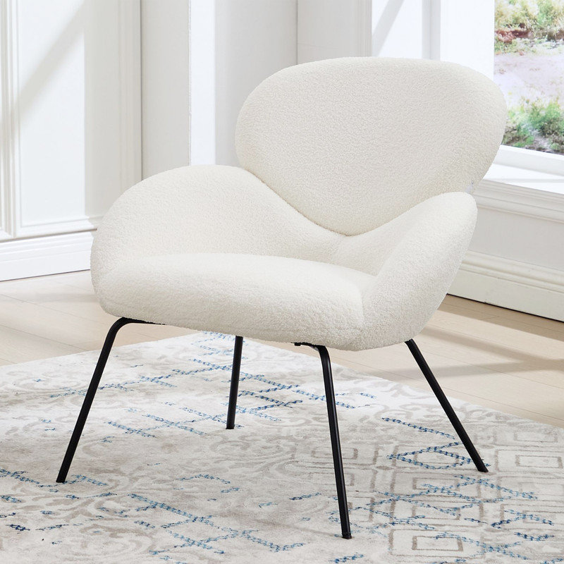 Metal Accent Stool, White, Faux Fur