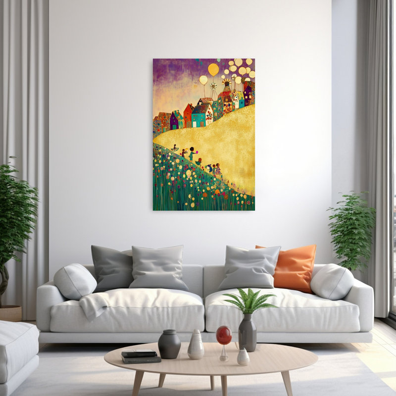 «Dreamy Balloon Village Colorful Dreamy Playful Flower Landscape», reproduction d'art mural, H 60 po x l 40 po