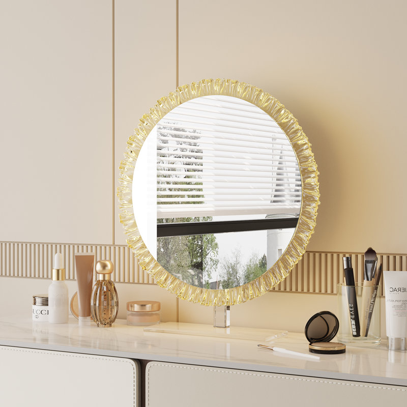 Miroir de salle de bain HD à DEL transparent - 3 températures de couleur à contrôle tactile, lumière douce et base en acrylique de tournesol