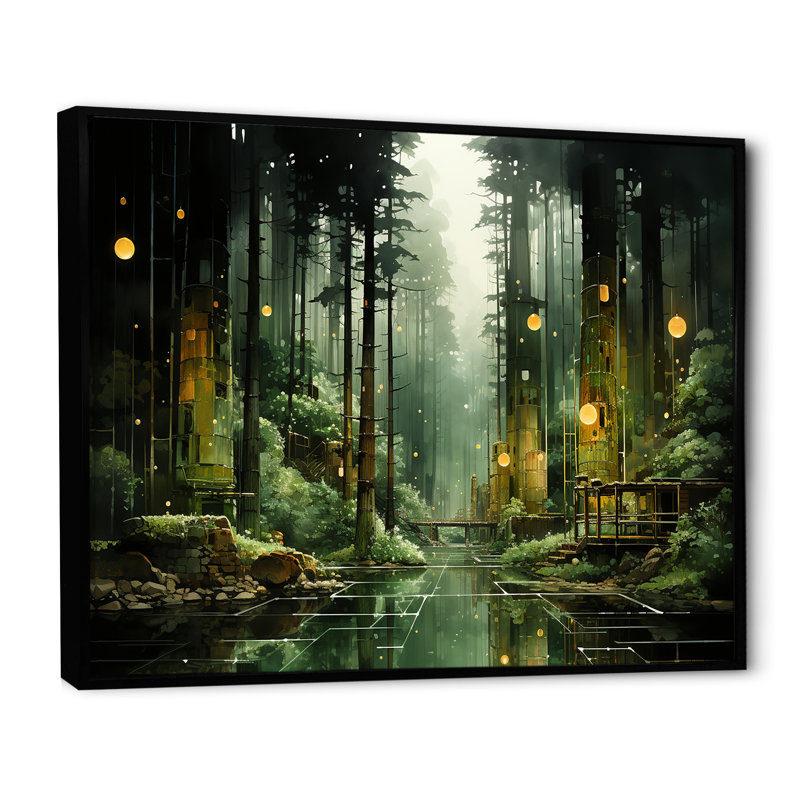 «Green Echos Of Wilderness - Factories Large», art mural, Cadre flottant noir, H 16 po x l 32 po