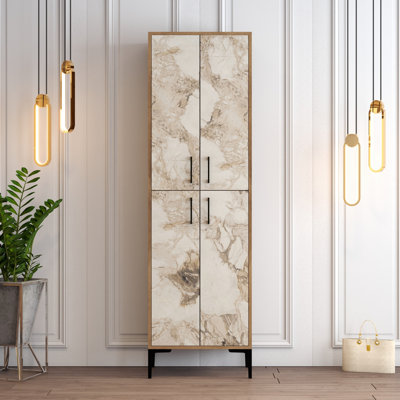 Modern Shoe Cabinet with Metal Legs & Handle, Walnut & White, 23.6 x 78.7 x 13.8 inches | 100% Melamine Coated Particle Board, Numerous Shelves, Wall-Mountable | Stylish Storage Solution for Entryway & Hallway
