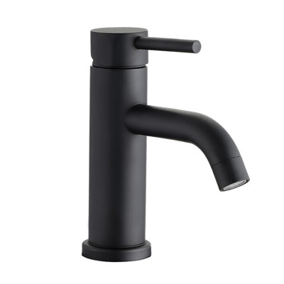 ADA Compliant Single Hole Bathroom Faucet - 6.57" High Stainless Steel Waterfall Faucet Matte Black