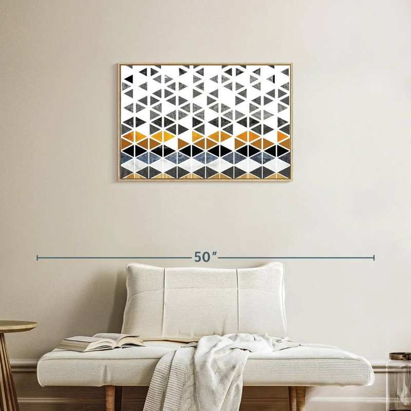Triangle Geometric Patterns, Floating Frame Natural Wood, 31" X 21"