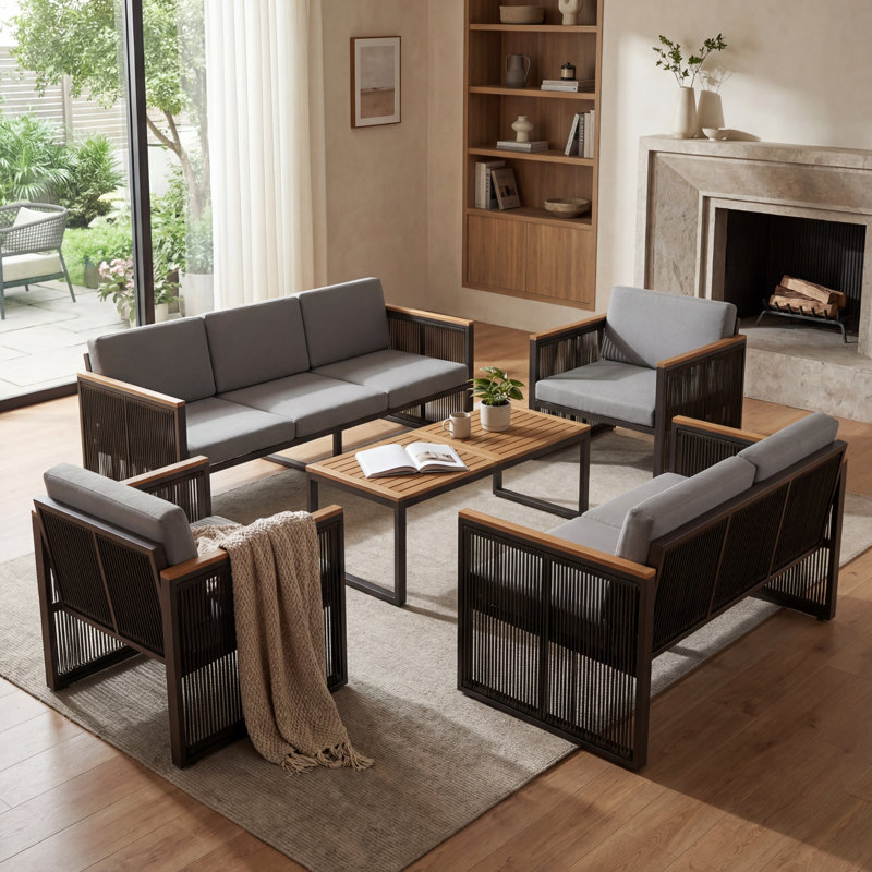 7-Person Patio Conversation Sets With Coffee Table, Gray