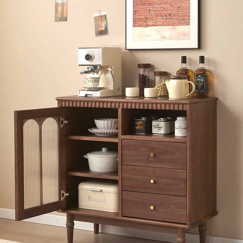 Buffet 31,5 po en noyer brun, 35.43"H x31.5"W x 15.75"D