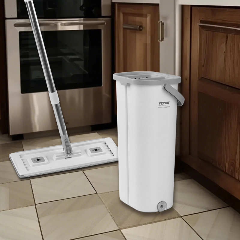 Mop and Bucket with Wringer Set, Wet & Dry Use, Flat Mop and Bucket System with 3 Washable Microfiber Pads, Flat Mop with Stainless Steel Handle, Mop Bucket Set for Hardwood Tile Vinyl