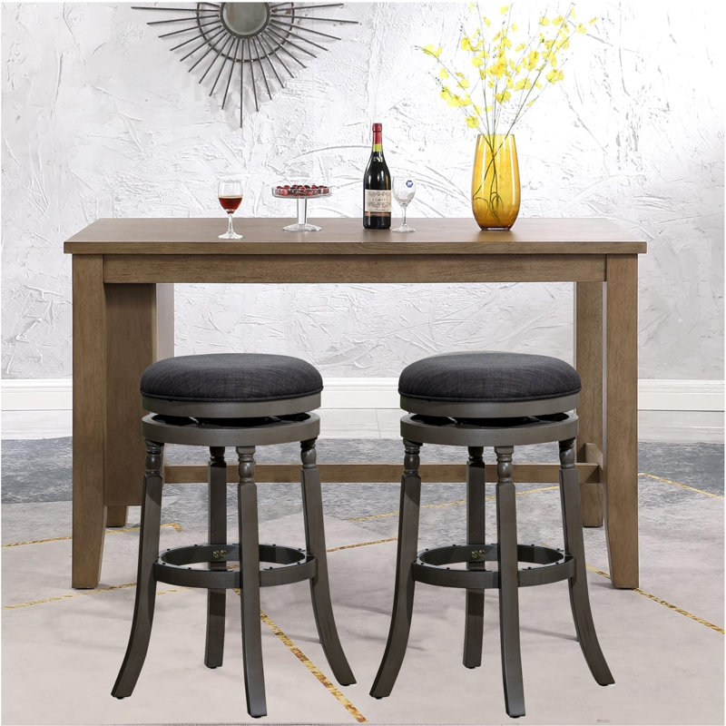 Yannakeas Swivel Upholstered Counter Stool with Solid Wood Frame, Counter Stool (24” Seat Height, Weathered Grey, Charcoal
