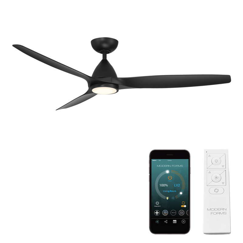 Skylark 3 - Blade Indoor/Outdoor Smart Ceiling Fan with Adjustable CCT 2700K-3000K-4000K-5000K LED Light Kit and Remote Control Included, Works With Alexa and iOS or Android App