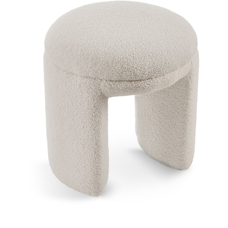 Bowen 18"W Upholstered U-Shaped Accent Ottoman, Beige Faux Shearling Teddy Fabric