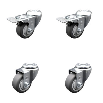 SS Thermoplastic Rubber Bolt Hole Caster Set with 2 Total Lock Brake SCC