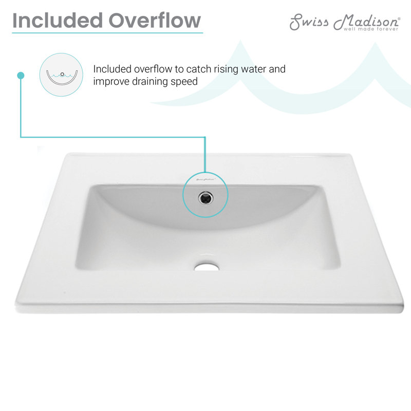24" White Ceramic Vanity Top Sink Without Faucet Hole