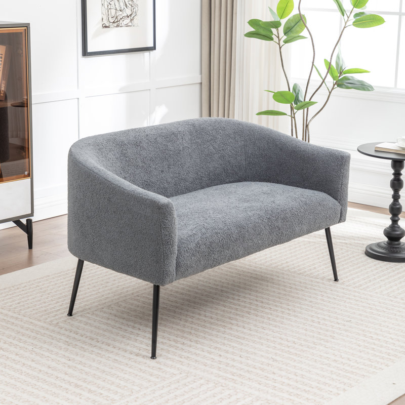 Upholstered Faux Fur Loveseat, Gray, Black