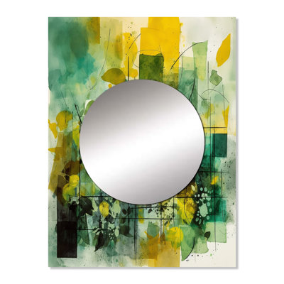 Shorsey Green Balancing - Abstract Painting Decorative Mirror, Green Wall Mirror, Printed Metal Art