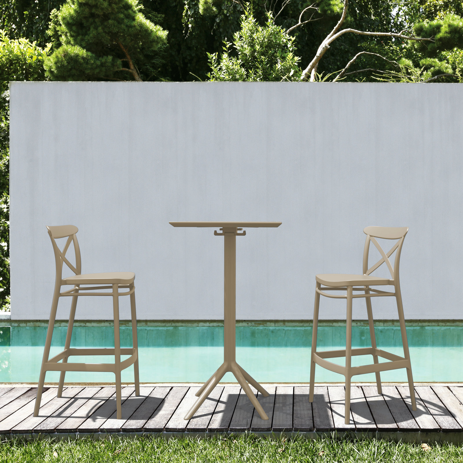 Bijou Outdoor Bar Stool, Taupe, Bar Stool (29.5" Seat Height)