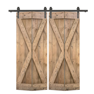 Porte de grange pliante pré-assemblée en bois avec quincaillerie coulissante