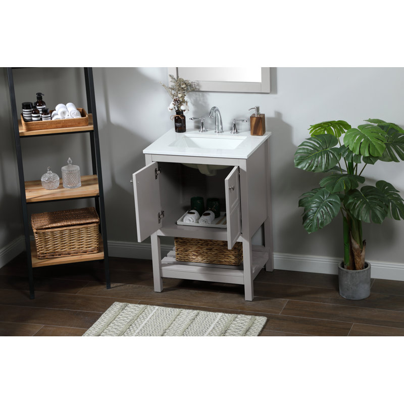 Krish 24'' Single Bathroom Vanity with Engineered Marble Top, Gray