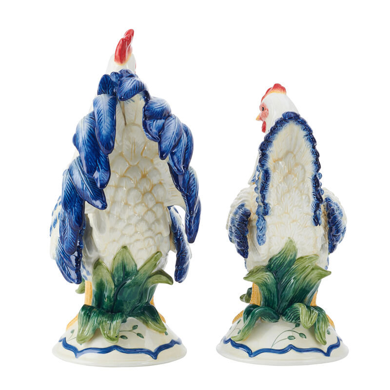 Sicily Blue Ceramic Rooster and Hen Figurine Set