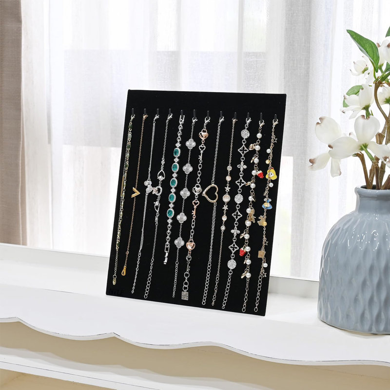 2 Pcs Set 12-Hook Bracelet Display with Easel Stand, Jewellery Display Organizer for Bracelets, Black
