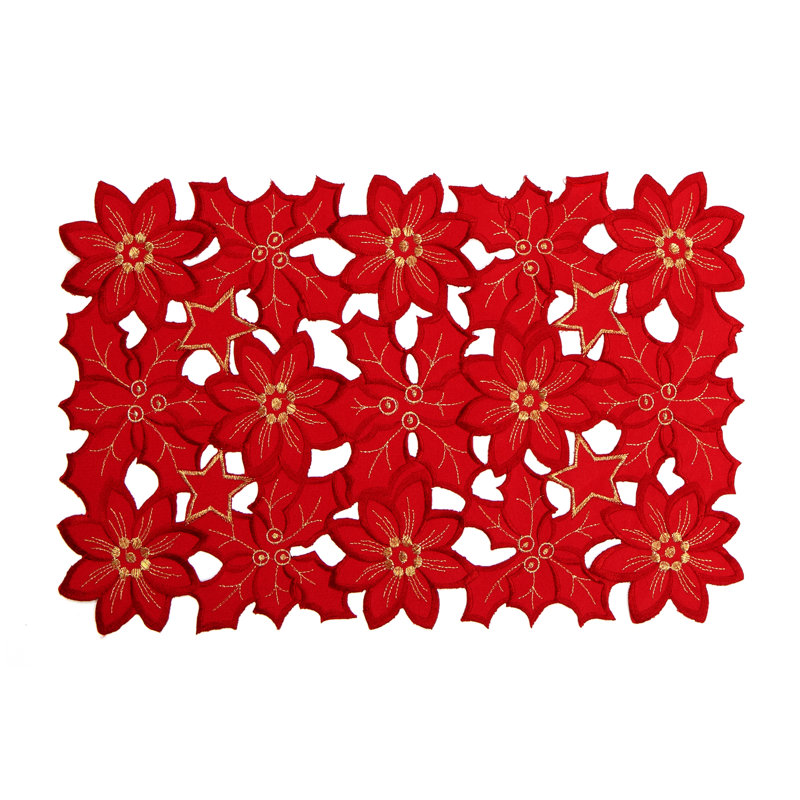 Ensemble de 4 napperons Joy Poinsettia, Rouge