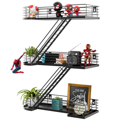  Étagère murale à 3 niveaux pour escalier de secours mural en métal noir