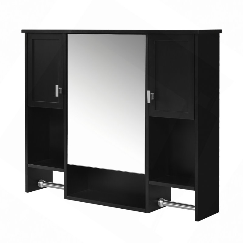 Armoire à pharmacie de salle de bain avec miroir, 5 tablettes fermées et réglables, armoire de rangement murale de salle de bain avec portes en verre